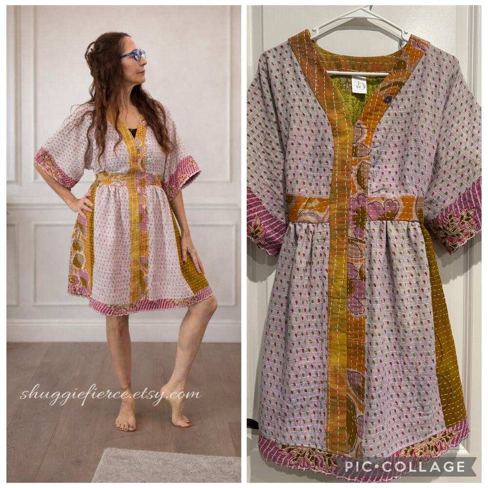 ✨ NEW Shuggie Fierce Handmade Kantha Kimono Mini Dress – Size S-M✨SAME DAY SHIP